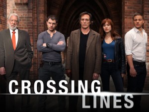 CROSSING LINES -- Season: 1 -- Pictured: (l-r) Donald Sutherland as Dorn, Richard Flood as Tommy McConnel, William Fichtner as Carl Hickman, Gabriella Pession as Eva Vittoria, Tom Wlaschiha as Sebastian Berger and Marc Lavoine as Louis Bernard -- (Photo by: Dusan Martincek/Tandem)