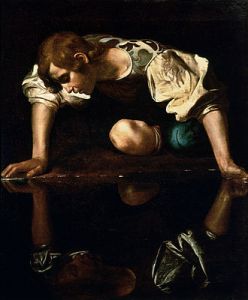 330px-Narcissus-Caravaggio_(1594-96)_edited